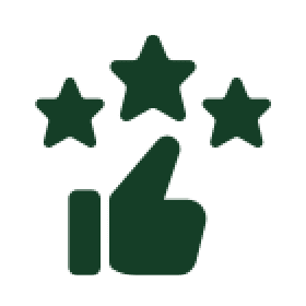 Icon of a thumbs-up below three stars.