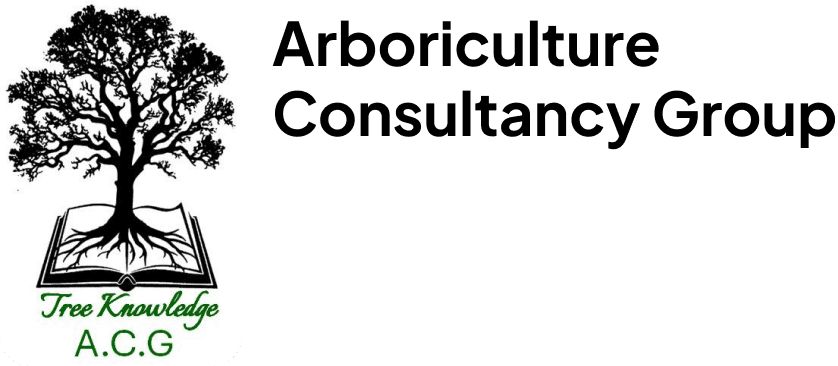 Logo with a black tree and roots growing from an open book, labeled "Tree Knowledge A.C.G." Text reads "Arboriculture Consultancy Group.